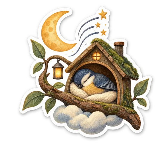 月夜里安睡的小鸟