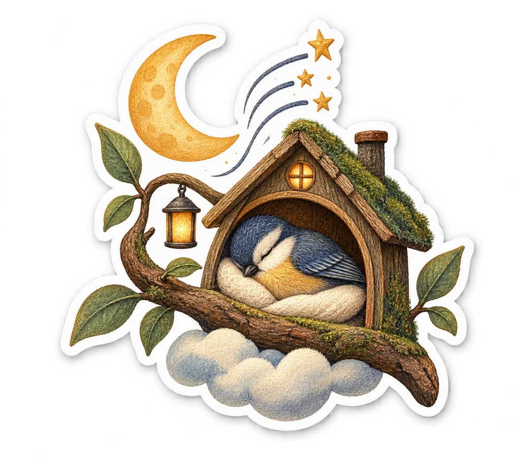 月夜里安睡的小鸟